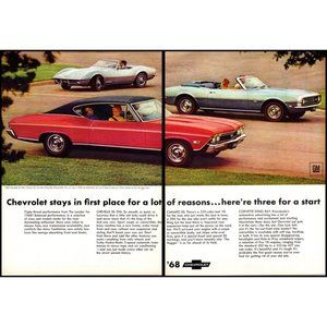 1968 Chevy Chevelle SS Camaro SS Corvette Sting Ray Convertible Vintage Print Ad